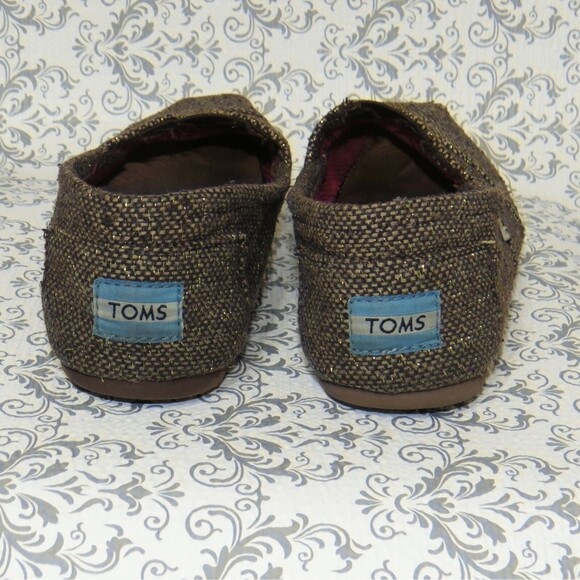 Toms Classic Brown Sz 6.5 Gold Woven Alpargatas Slip On Ballet Flats Shoes - Picture 2 of 8